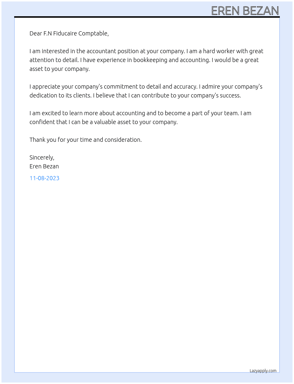 Accountant At F.N Fiducaire Comptable Cover Letter
