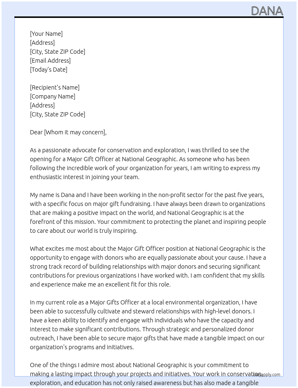 Cover letter for major gift officer - LazyApply