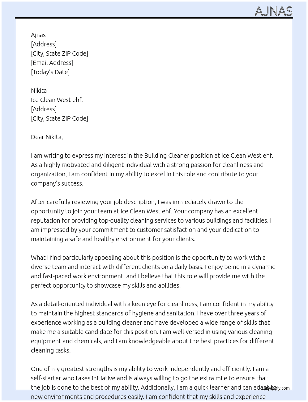 Building cleaner At Ice Clean West ehf. Cover Letter