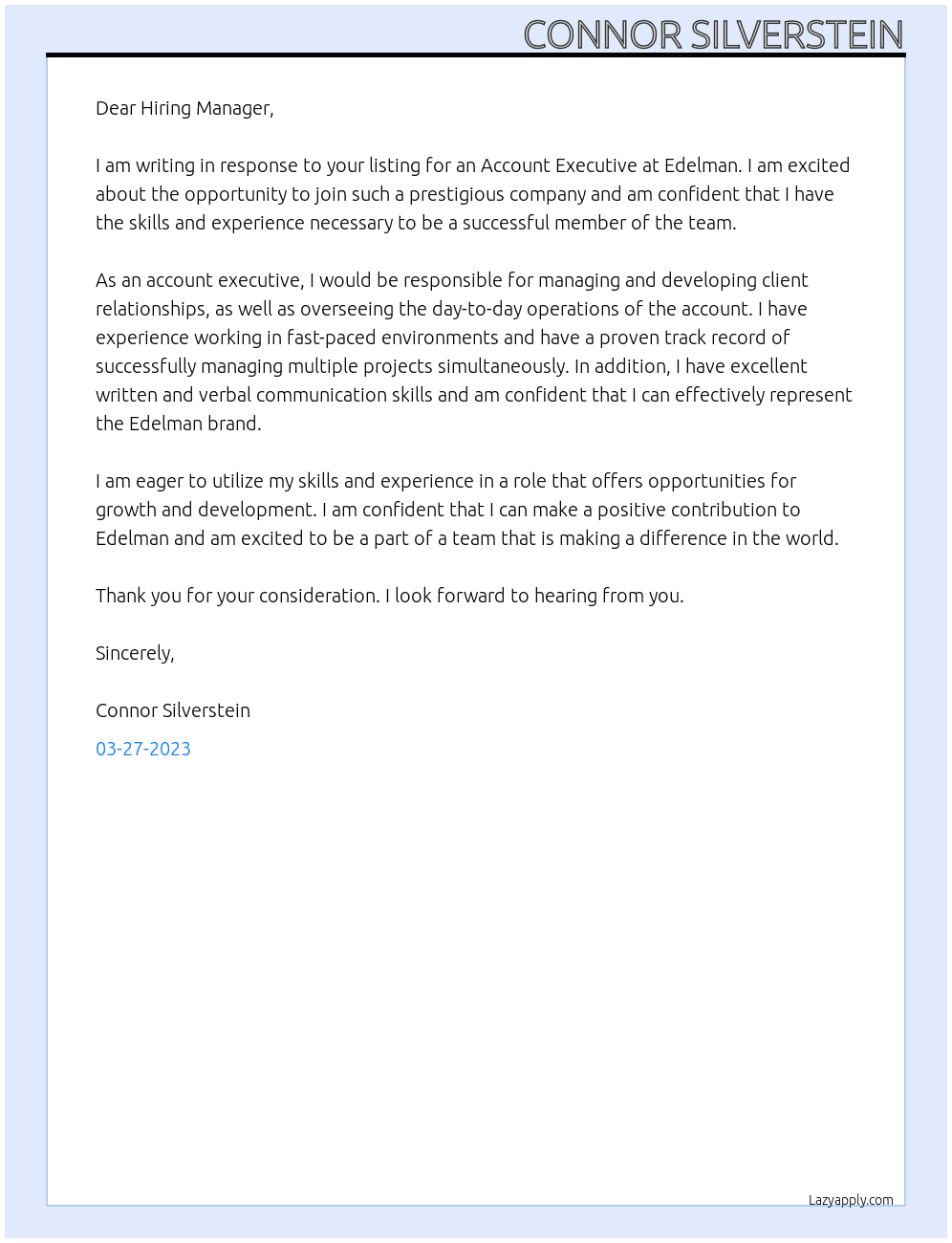 Account Executive At Edelman Cover Letter