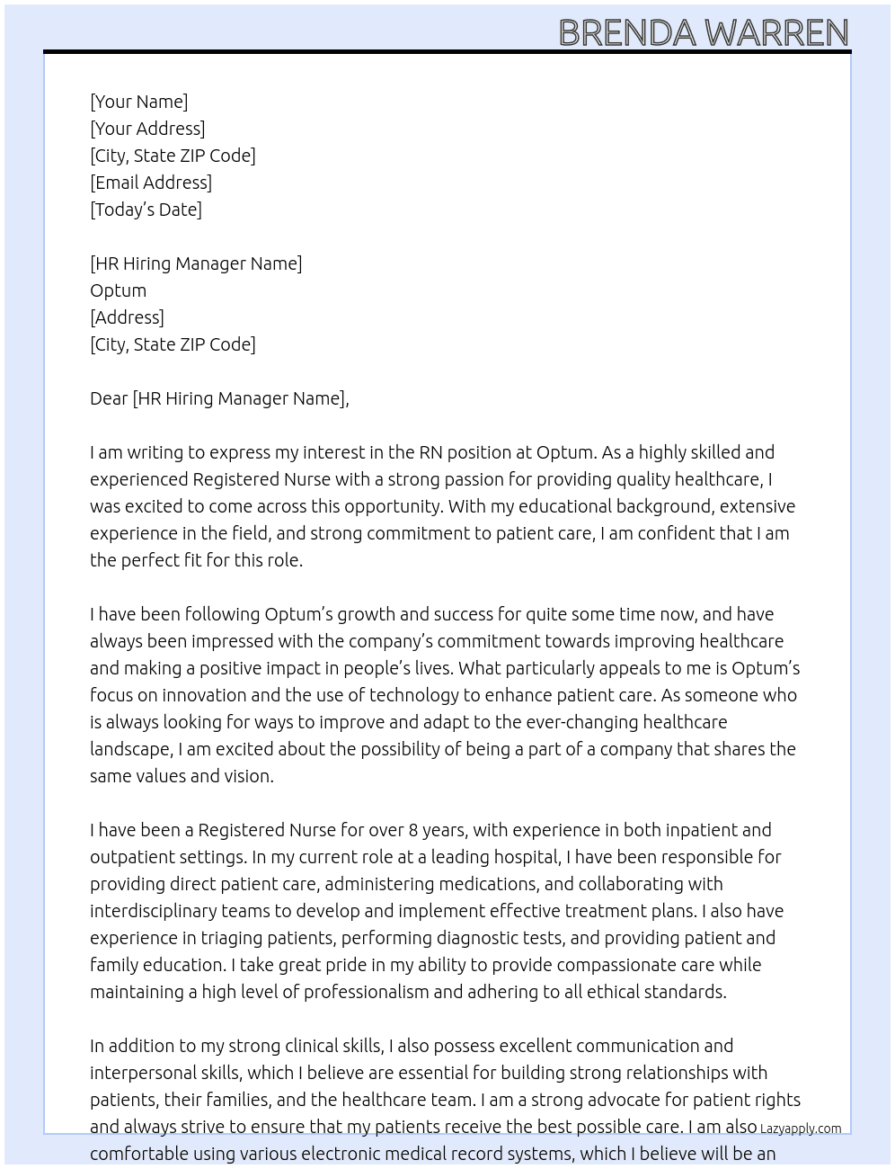 RN At Optum Cover Letter