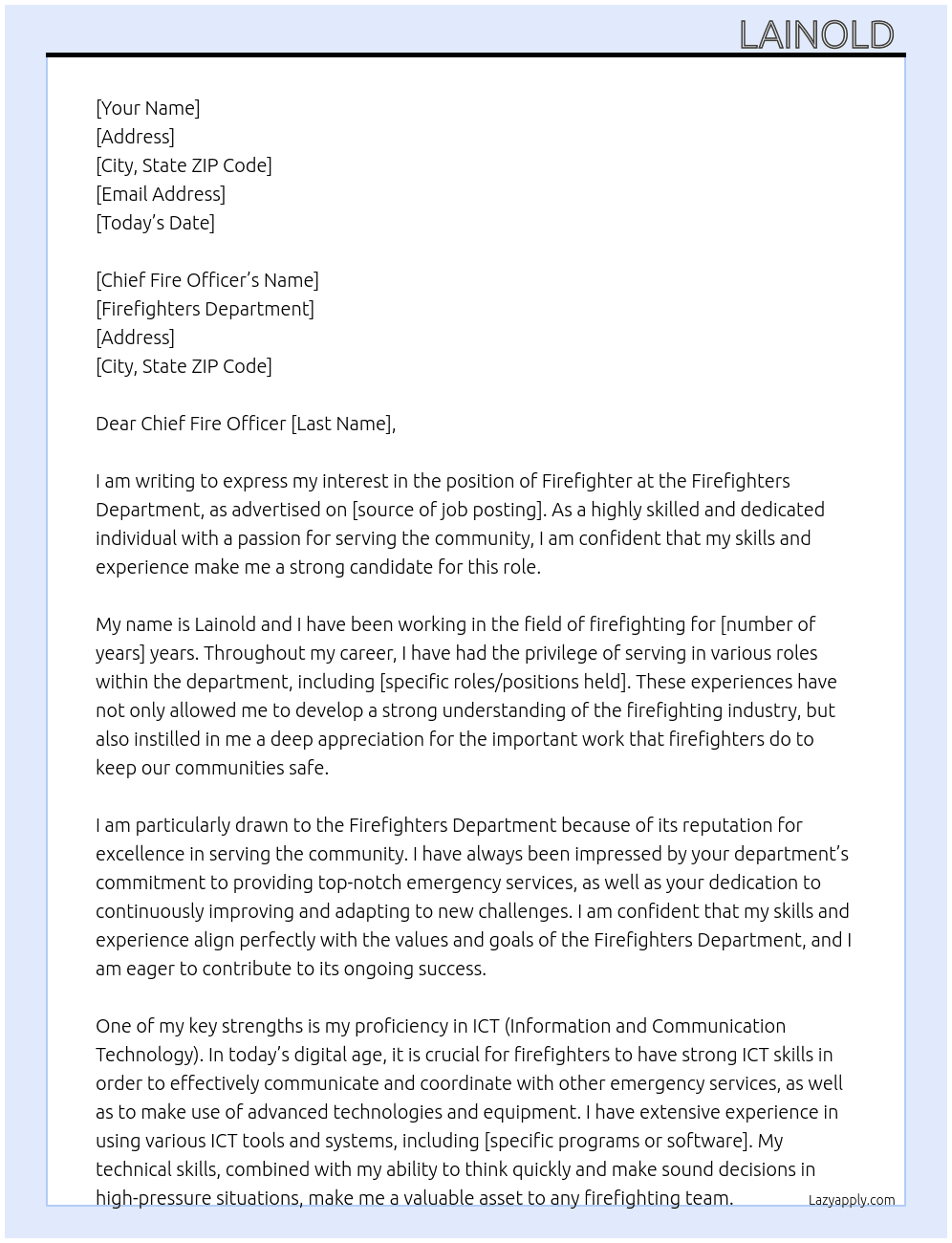 Firefighter At Firefighters Department  Cover Letter