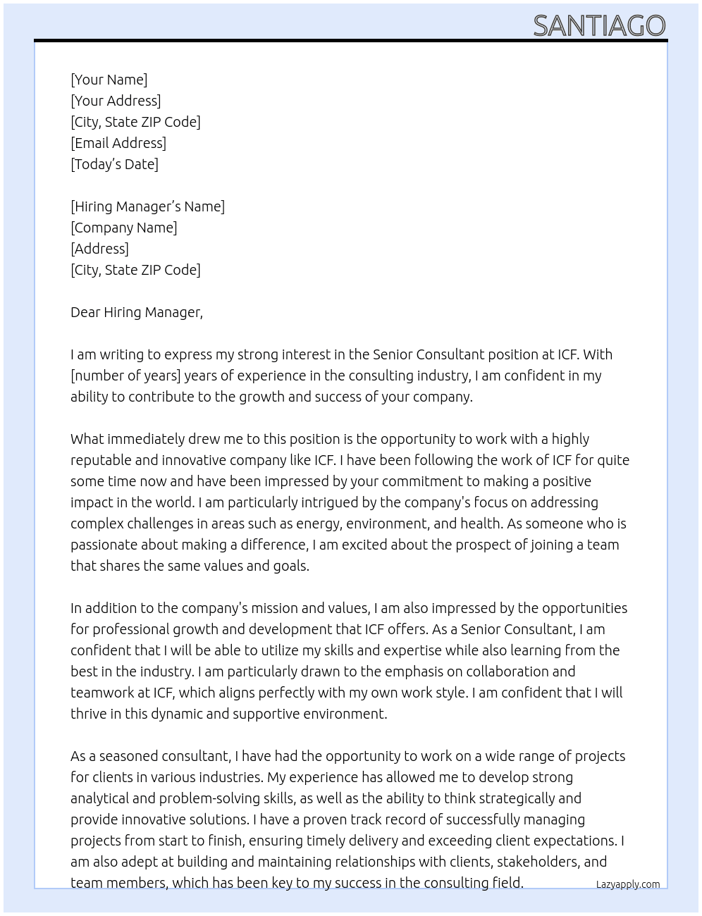 senior consultant At ICF Cover Letter