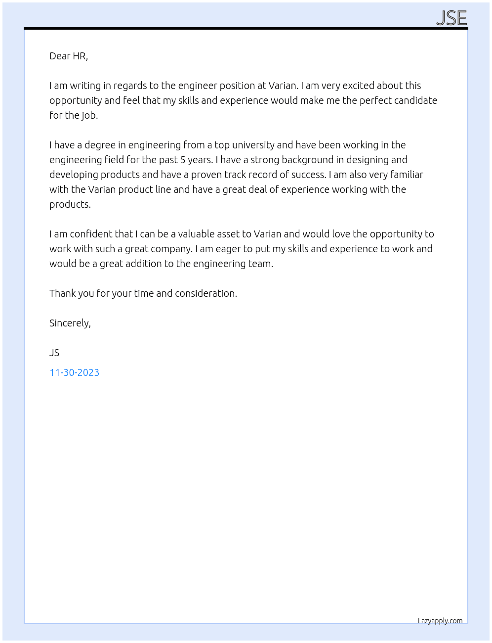 engineer At varian Cover Letter