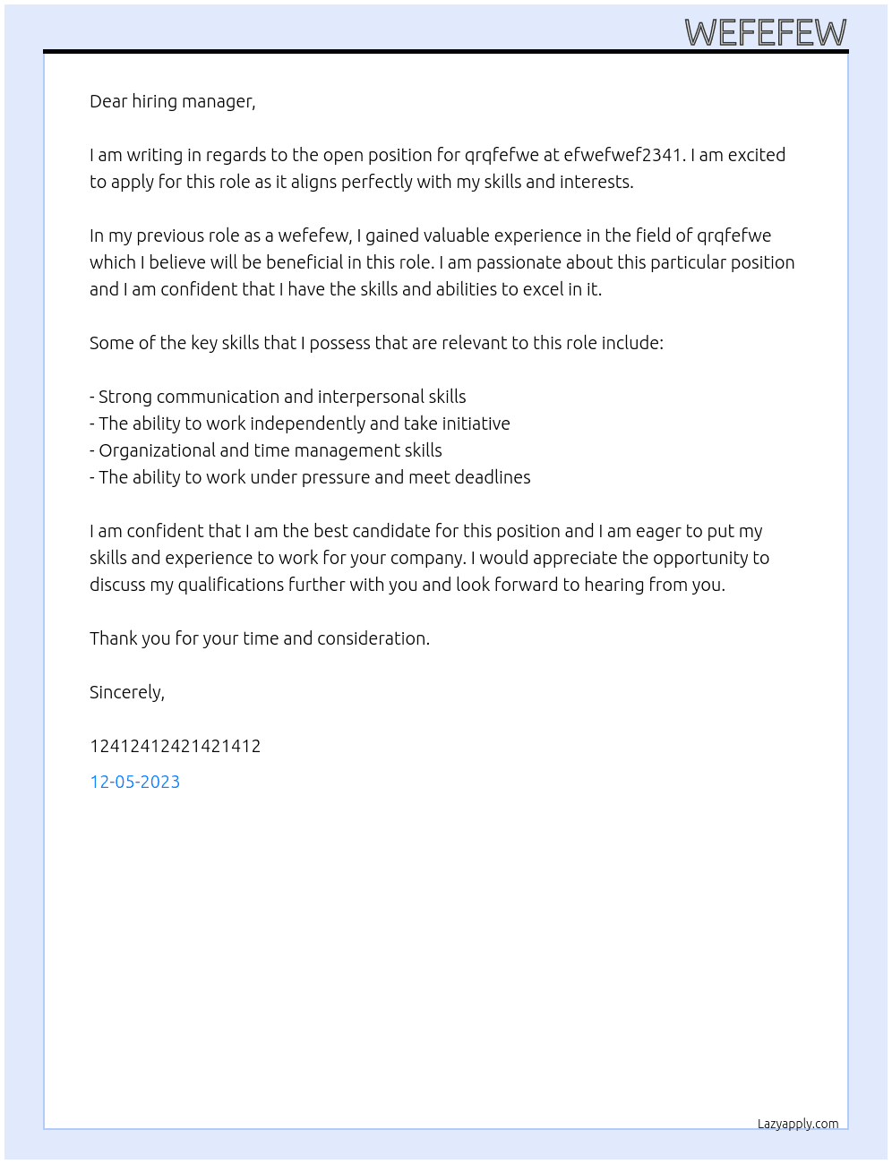 qrqfefwe At efwefwef2341 Cover Letter