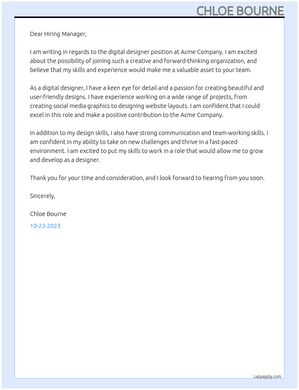digital designer At Acme Company Cover Letter
