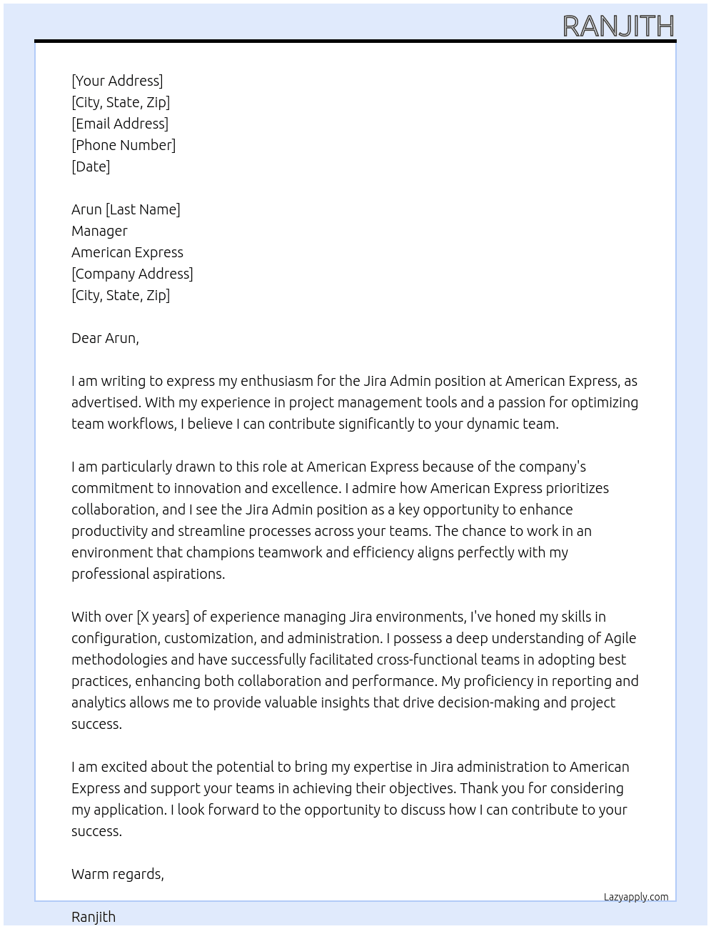 Cover letter for jira admin - LazyApply