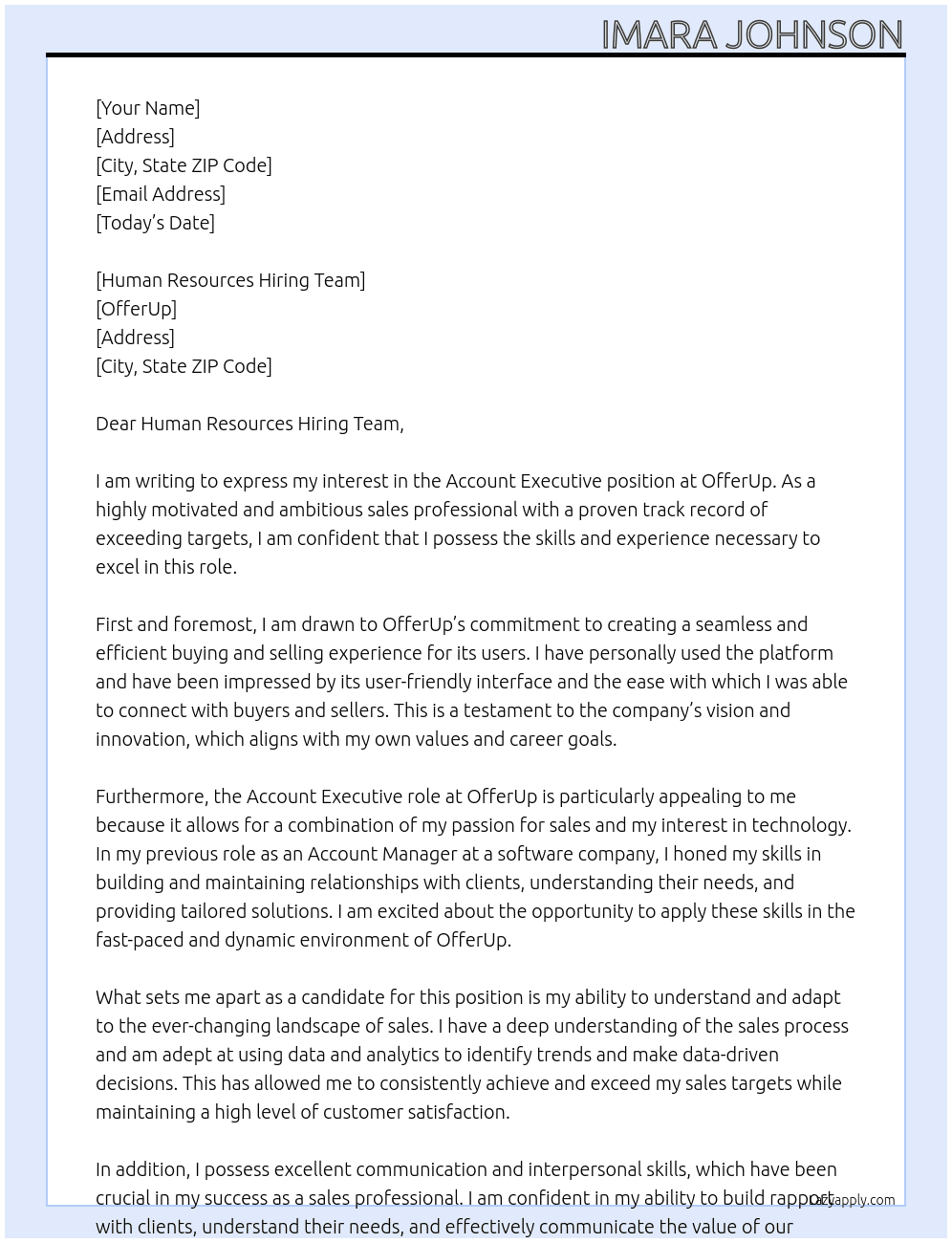 Account Executive At OfferUp Cover Letter