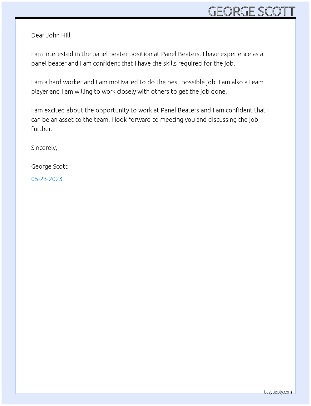 Panel Beater At Panel Beaters Cover Letter