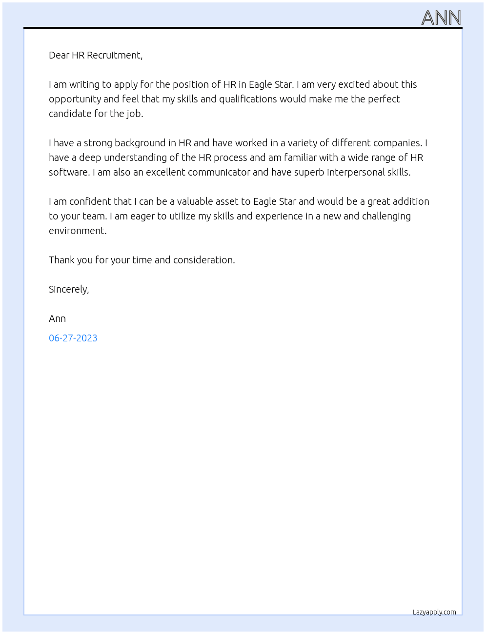 HR At Eagle Star Cover Letter