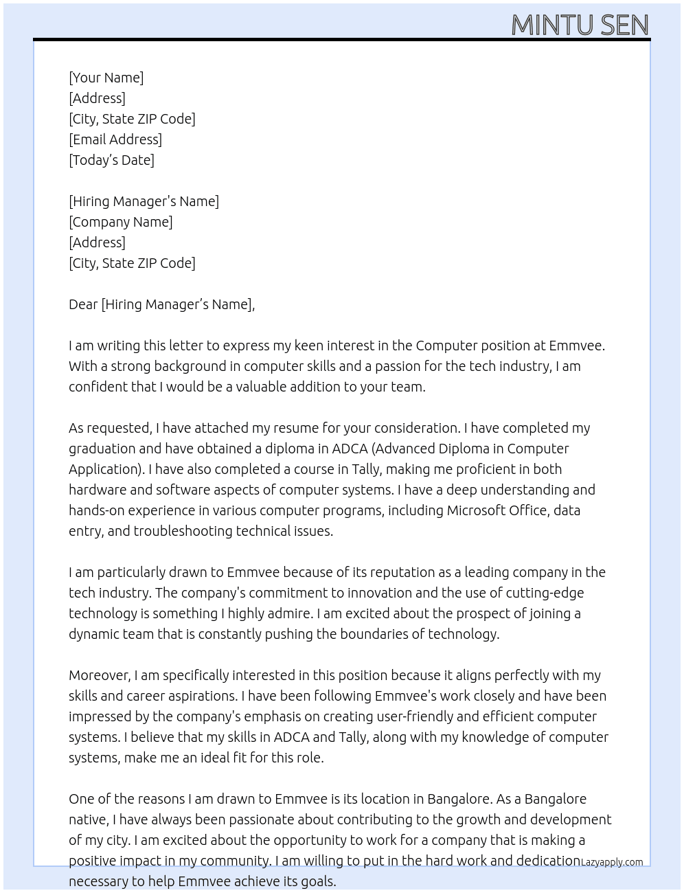 Computer At Emmvee Cover Letter