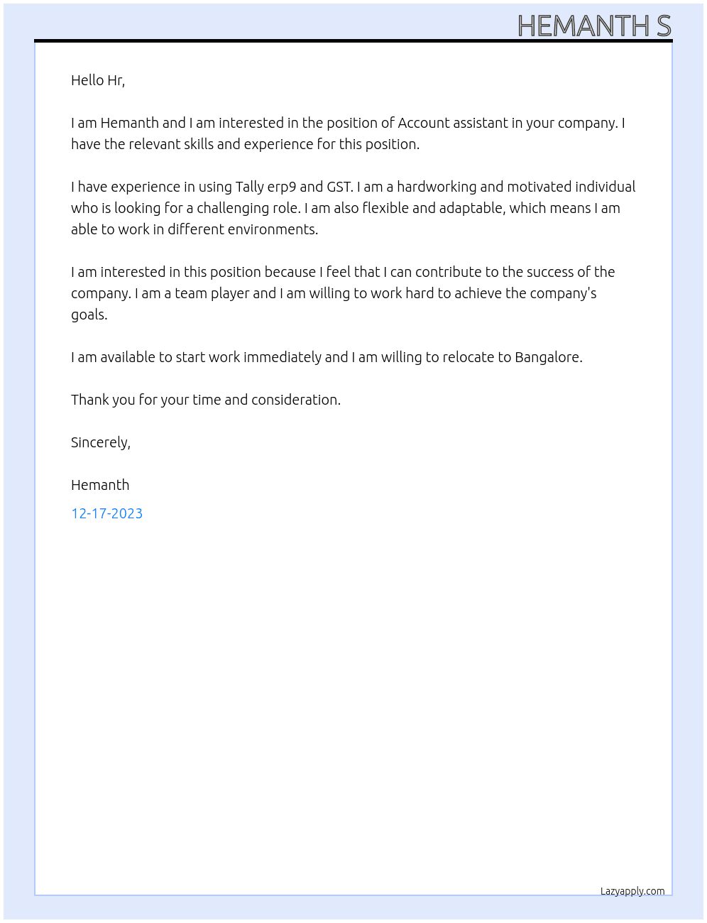 Account assistant  At Westcotts Cover Letter
