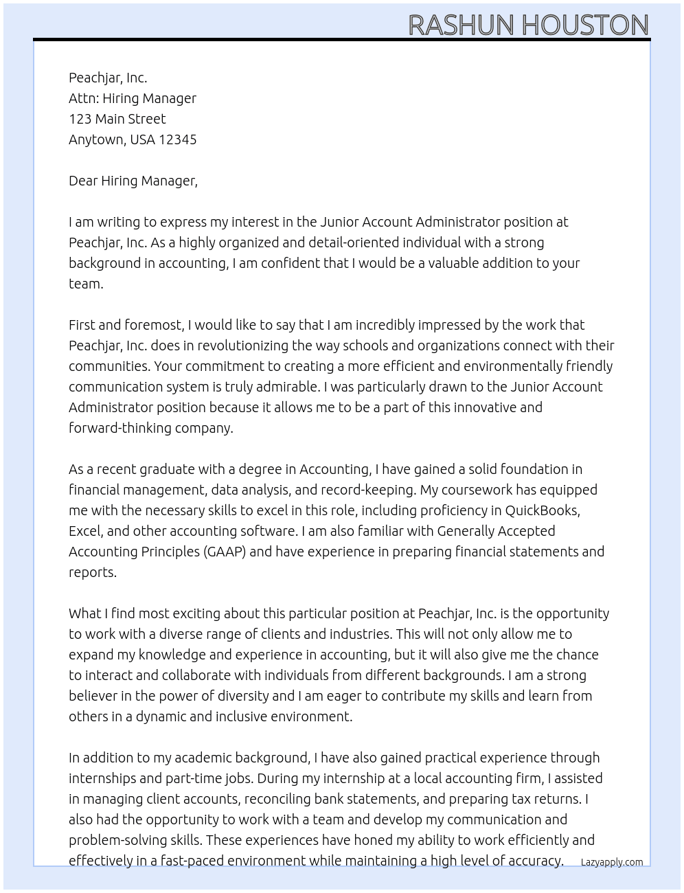Junior Account Administrator At Peachjar, Inc. Cover Letter