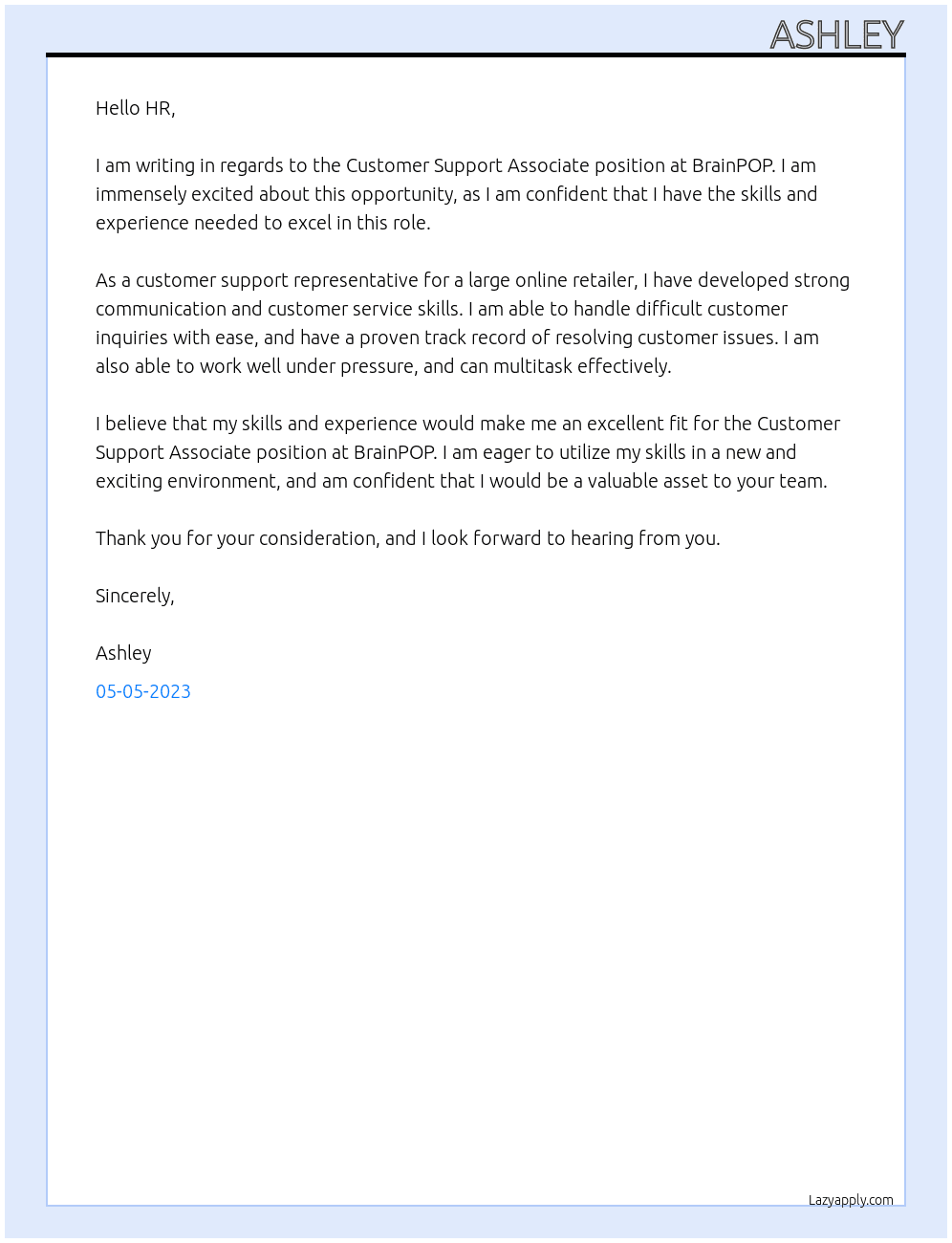 BrainPOP At Customer Support Associat Cover Letter