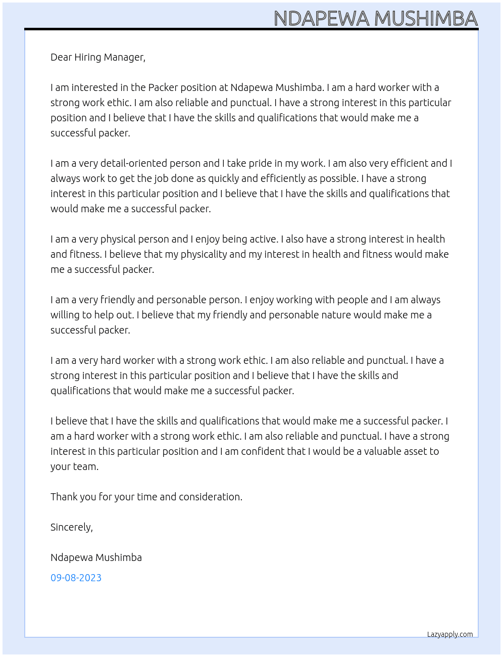 Packer At Ndapewa Mushimba Cover Letter