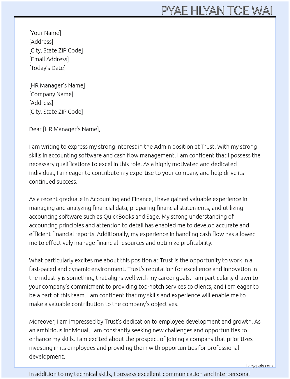 Admin At Trust Cover Letter