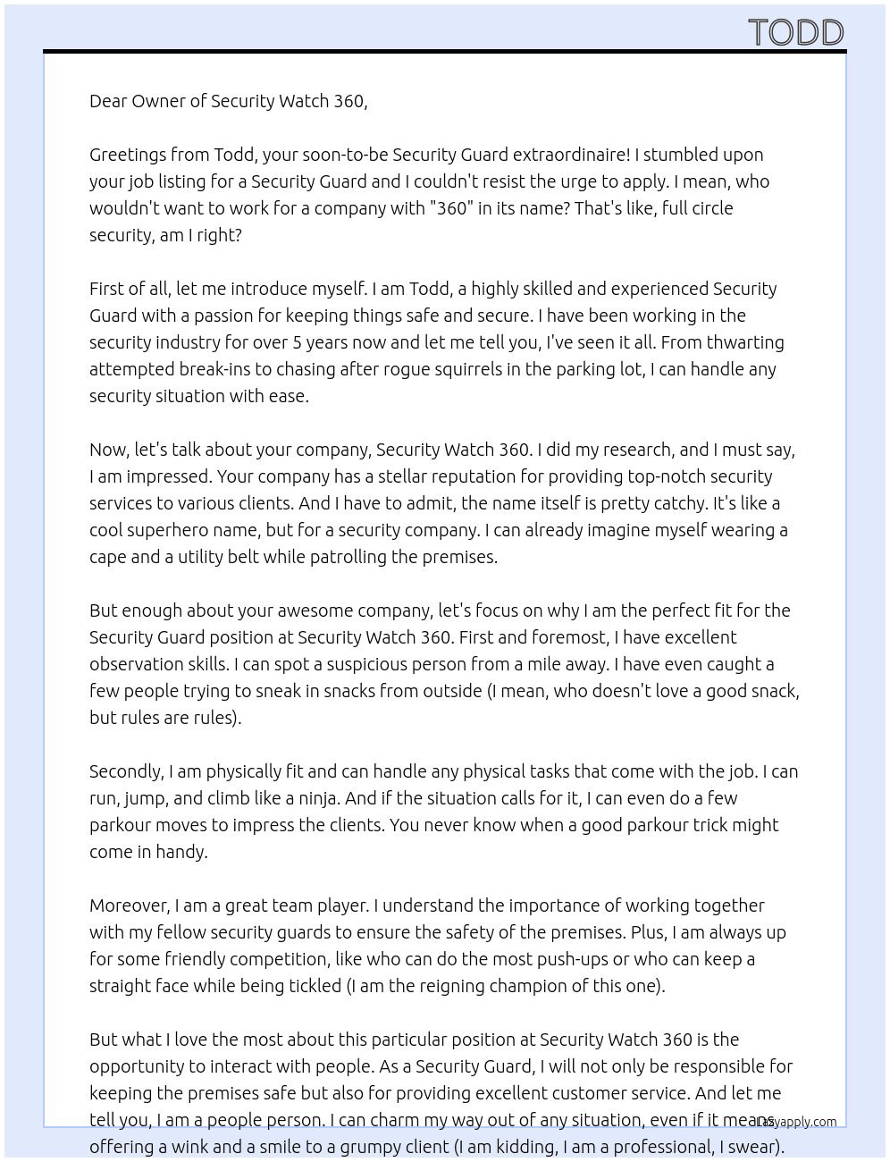 Security Guard At Security Watch 360 Cover Letter
