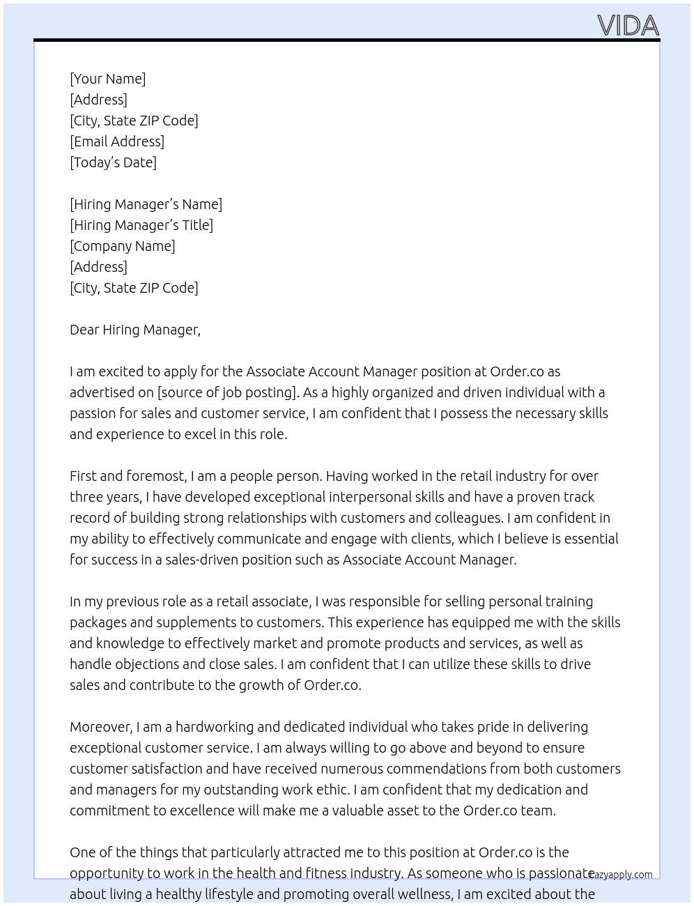Associate Account Manager At Order.co Cover Letter