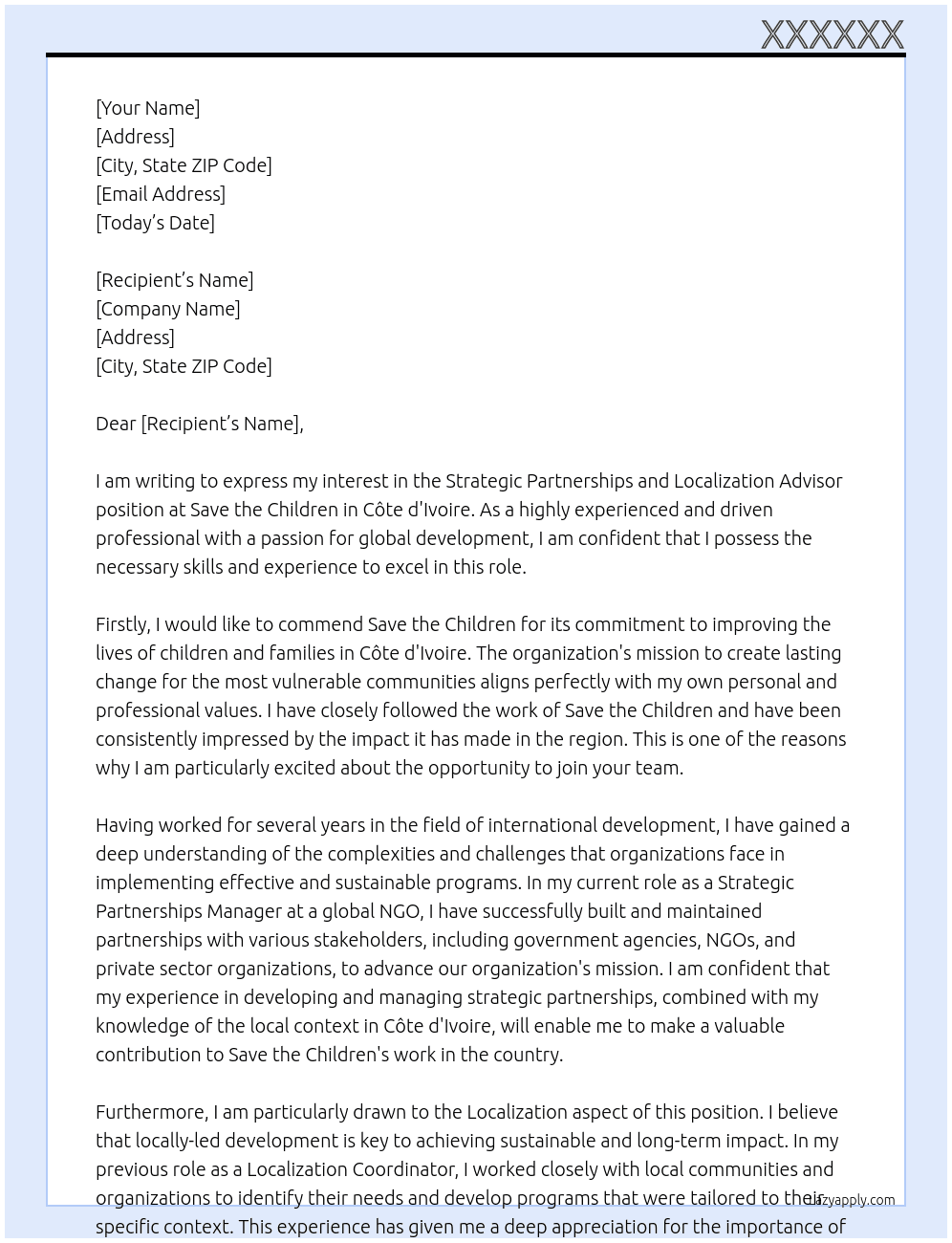 Strategic partnerships and Localization advisor At Save the Children in Côte d'Ivoire Cover Letter