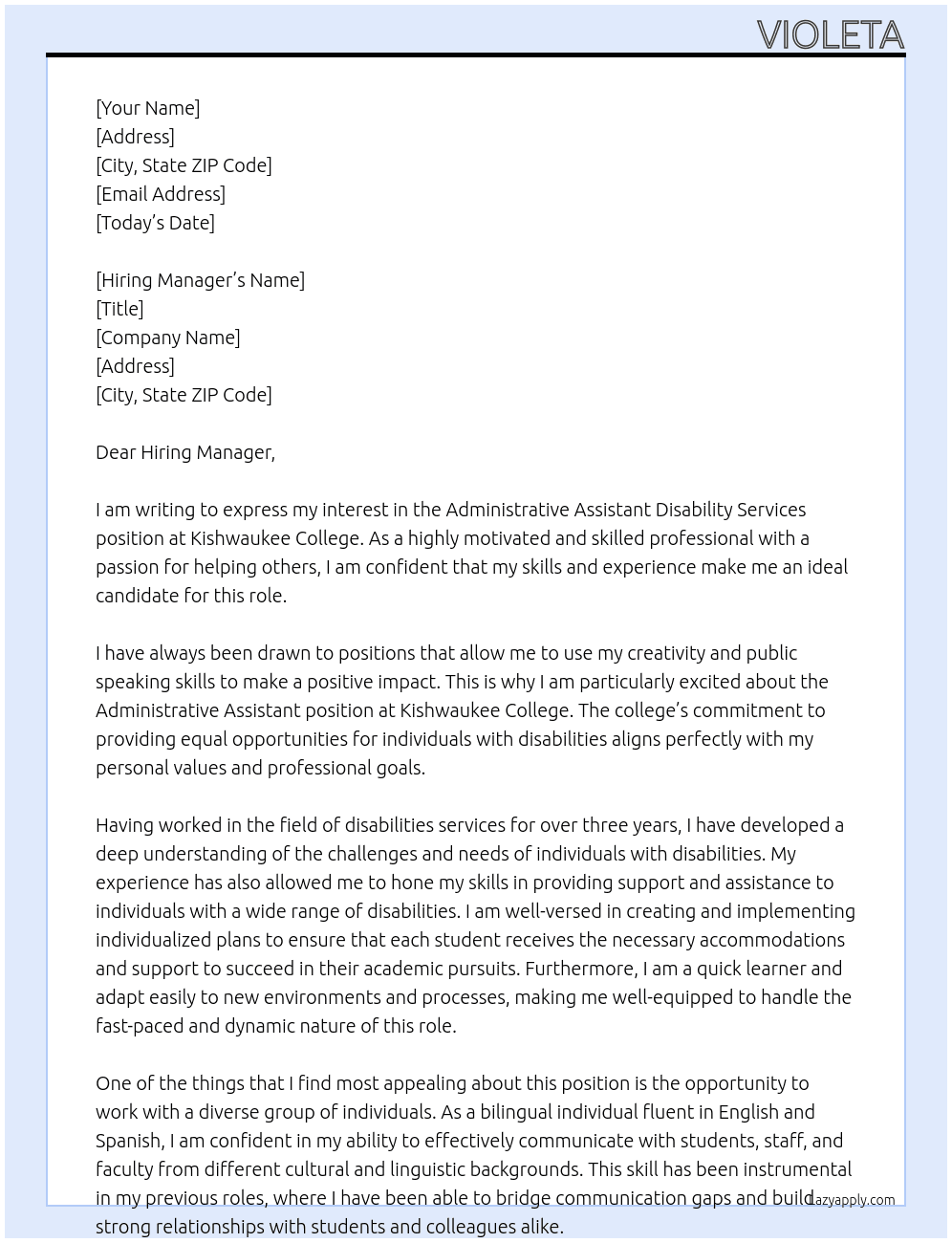 Administrative Assistant Disability Services At Kishwaukee College Cover Letter