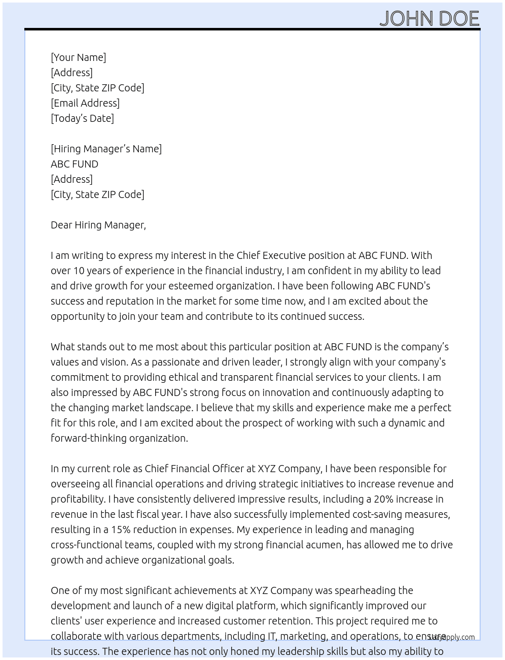 Chief Executive At ABC FUND Cover Letter