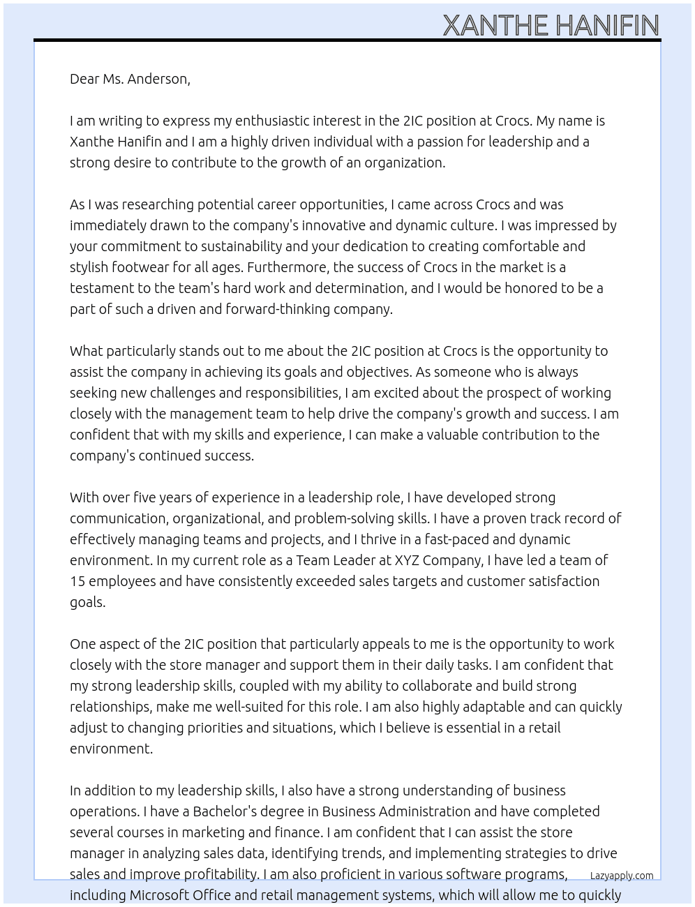 2IC At Crocs Cover Letter