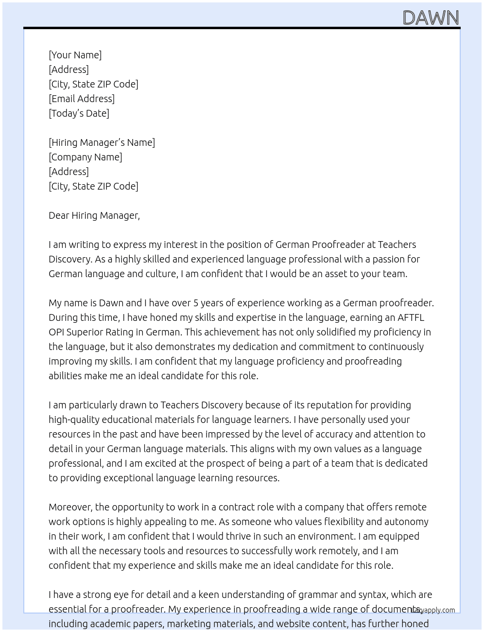 German Proofreader At Teachers Discovery Cover Letter