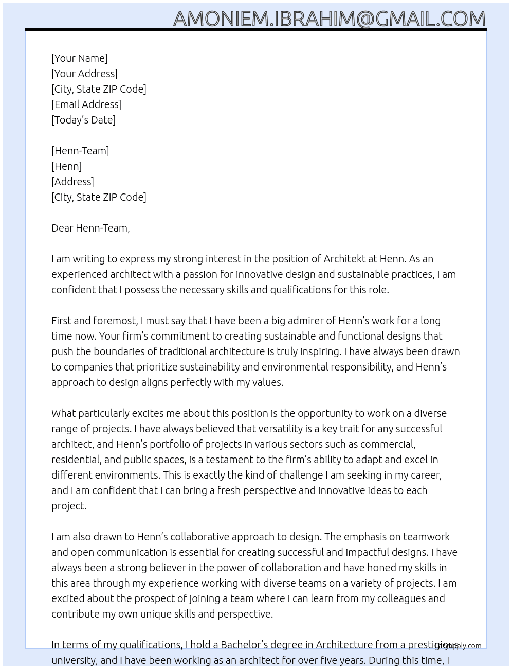 Architekt At Henn Cover Letter