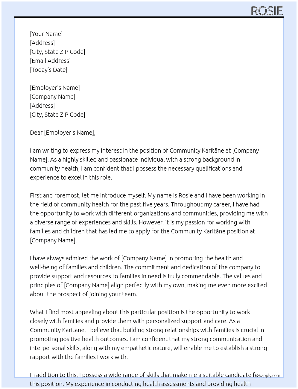 Community Karitāne At plunket Cover Letter