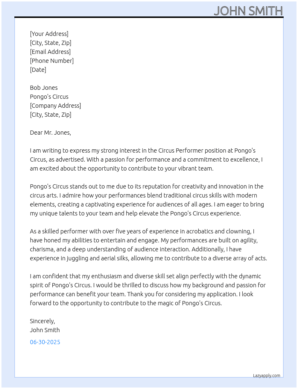 Cover letter for circus performer - LazyApply