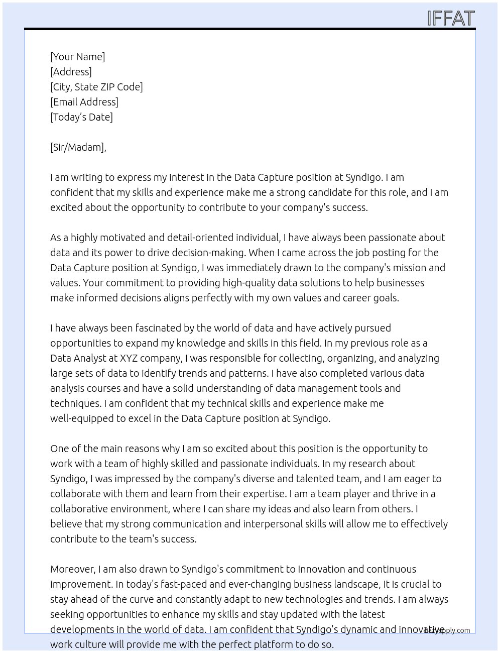 Data capture position At Syndigo Cover Letter