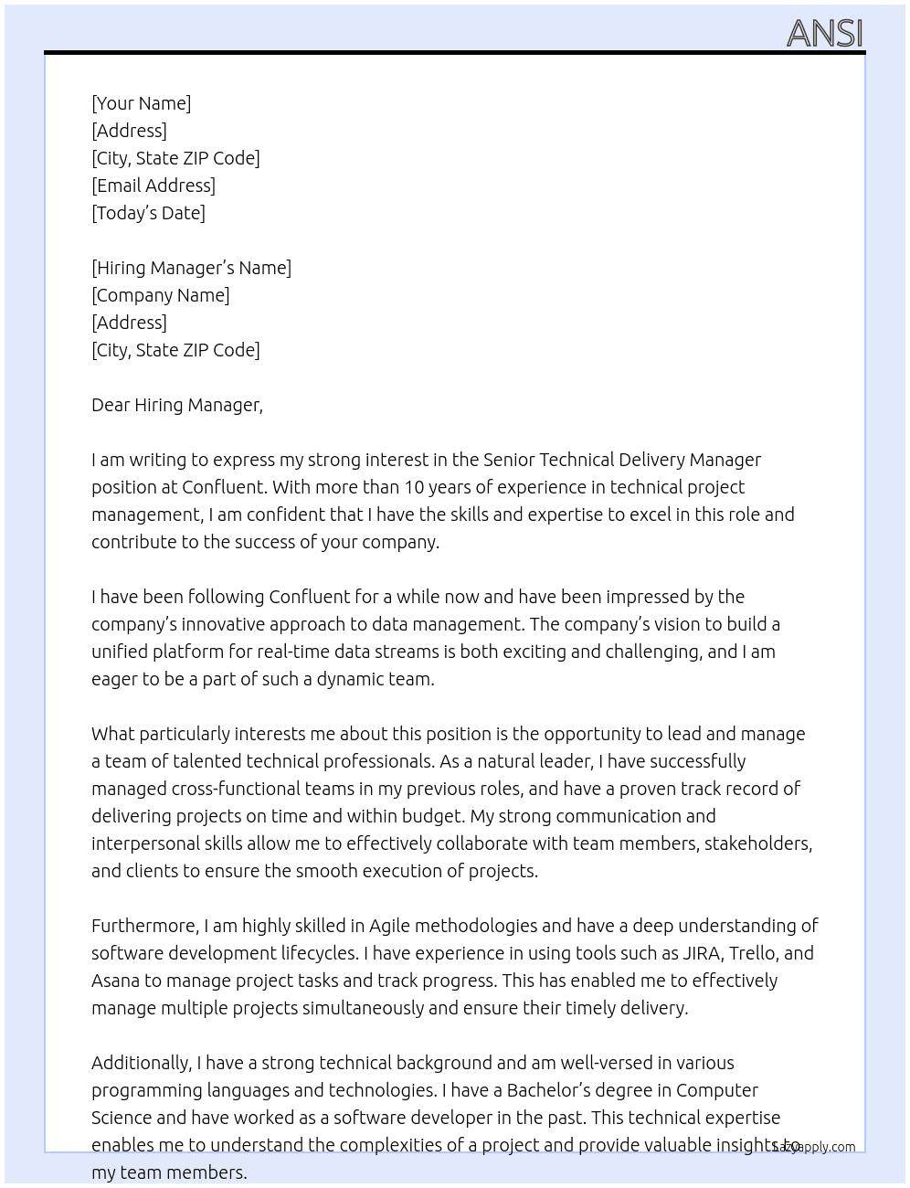 Senior Technical Delivery Manager At Confluent Cover Letter