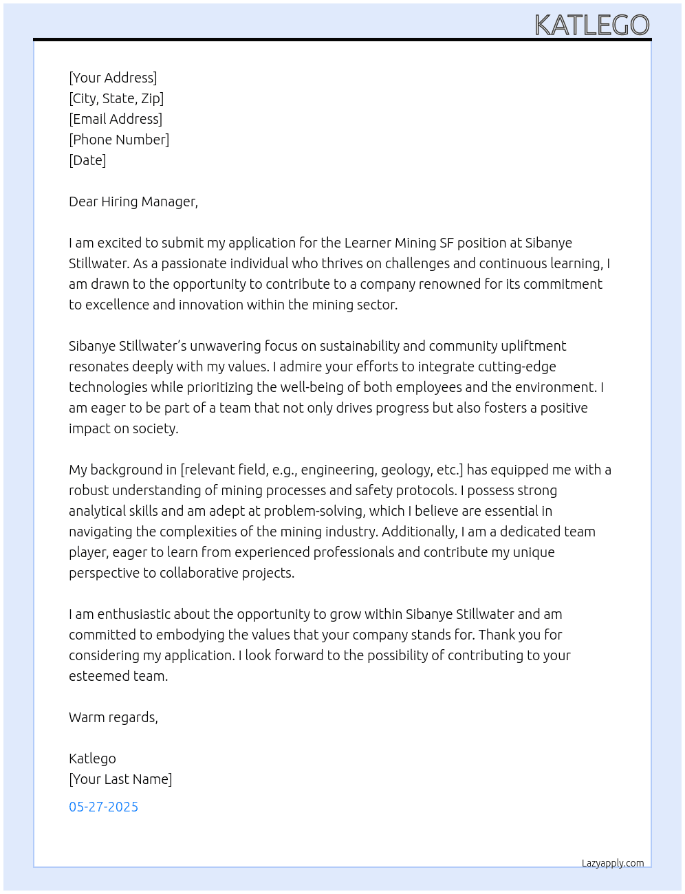 Learner Mining SF At Sibanye-stillwater  Cover Letter