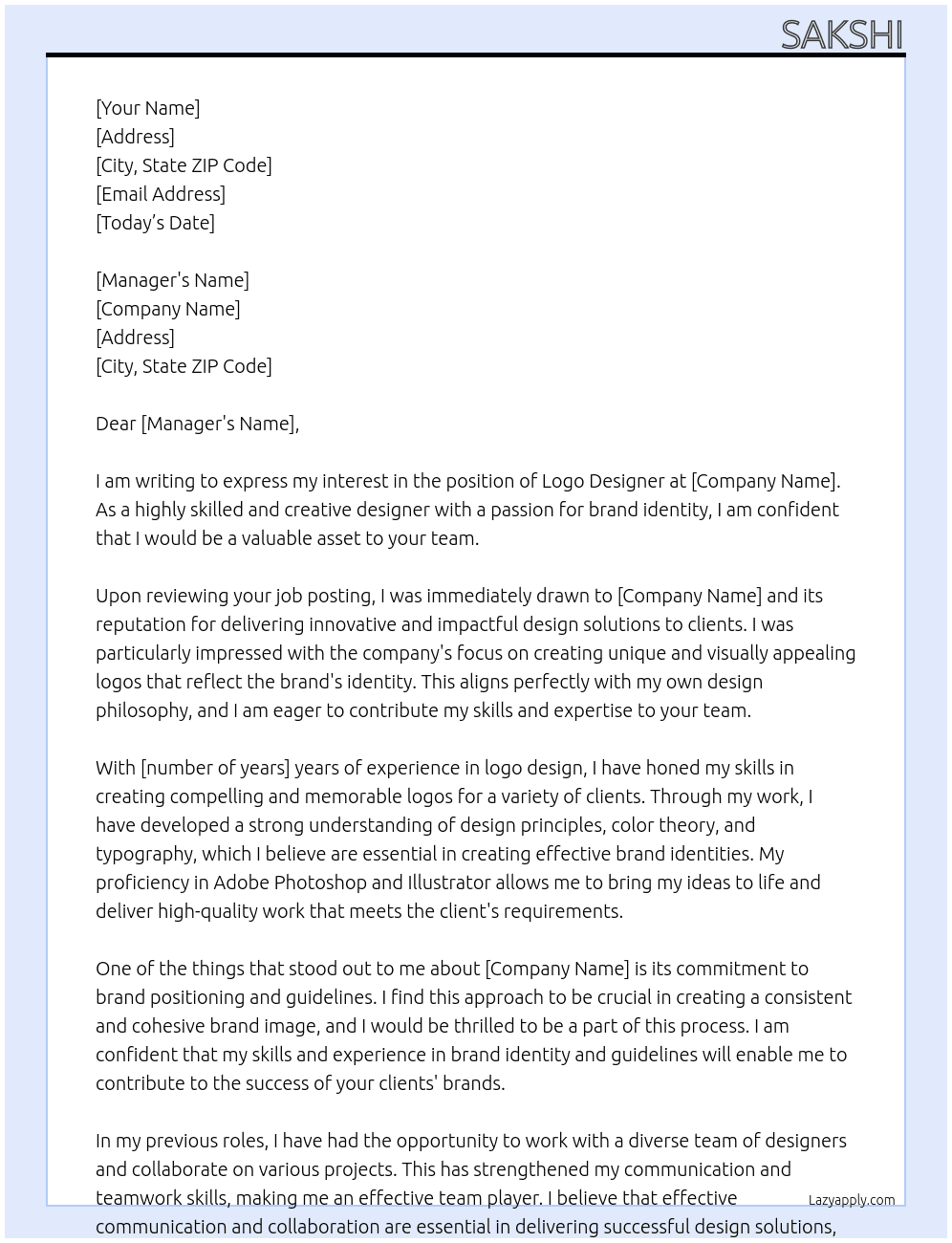 logo designer At meshram Cover Letter