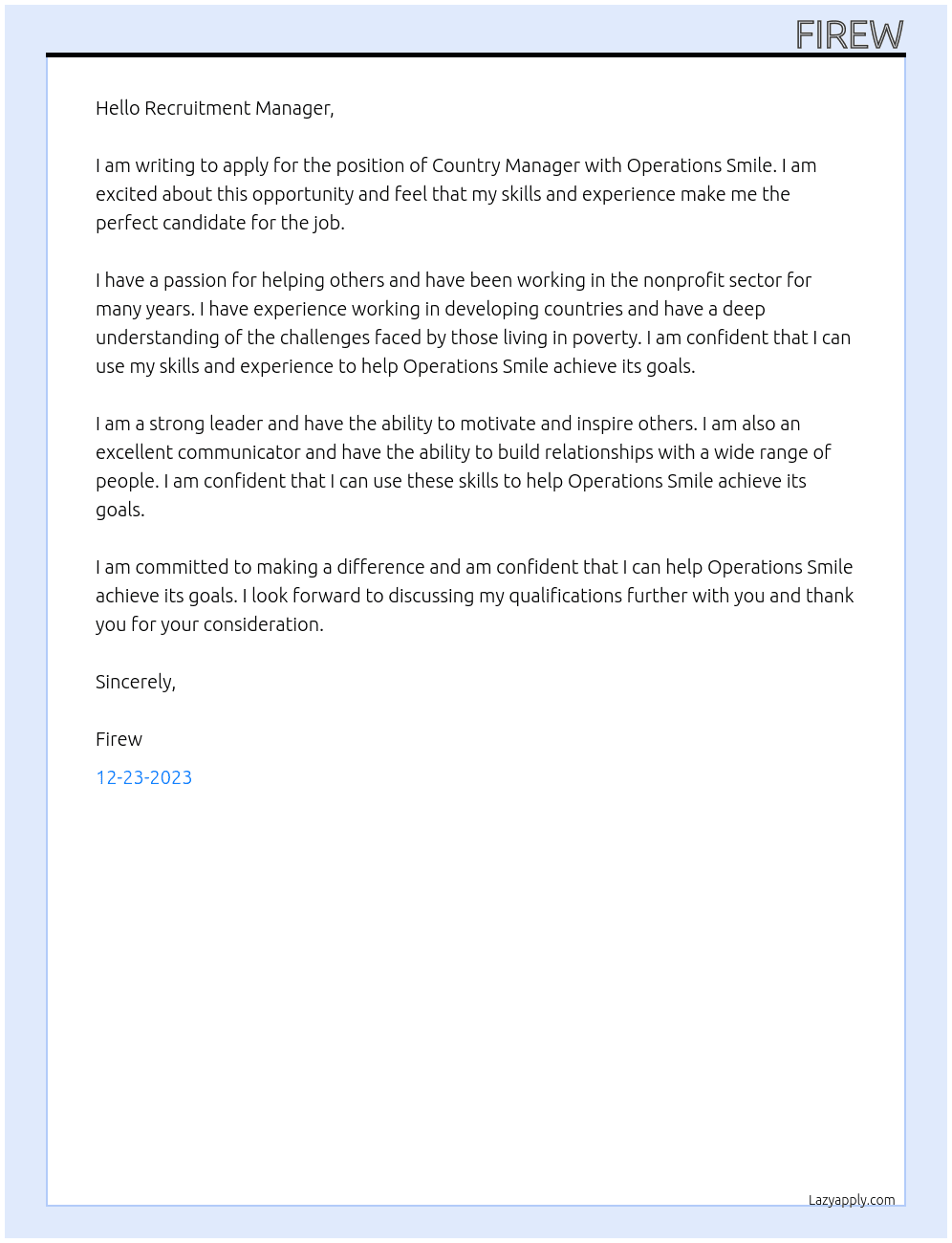 Country Manager At Operations Smile Cover Letter