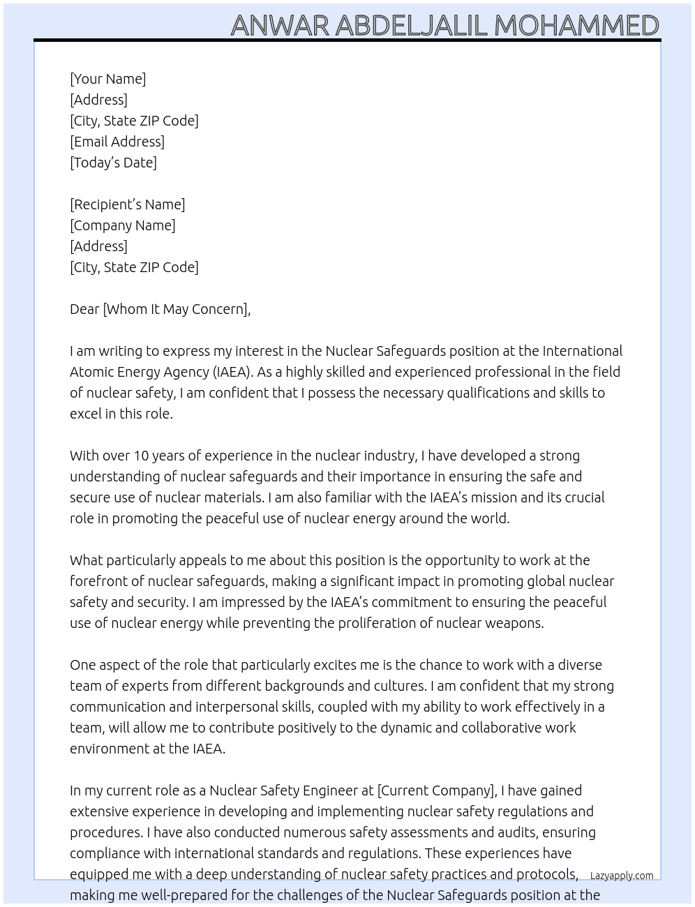 NUCLEAR SAFEGUARD At IAEA Cover Letter