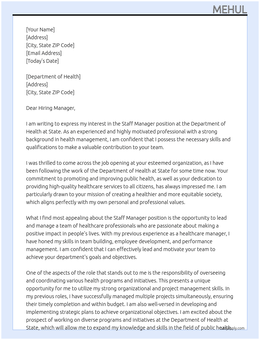staff manager At State Cover Letter