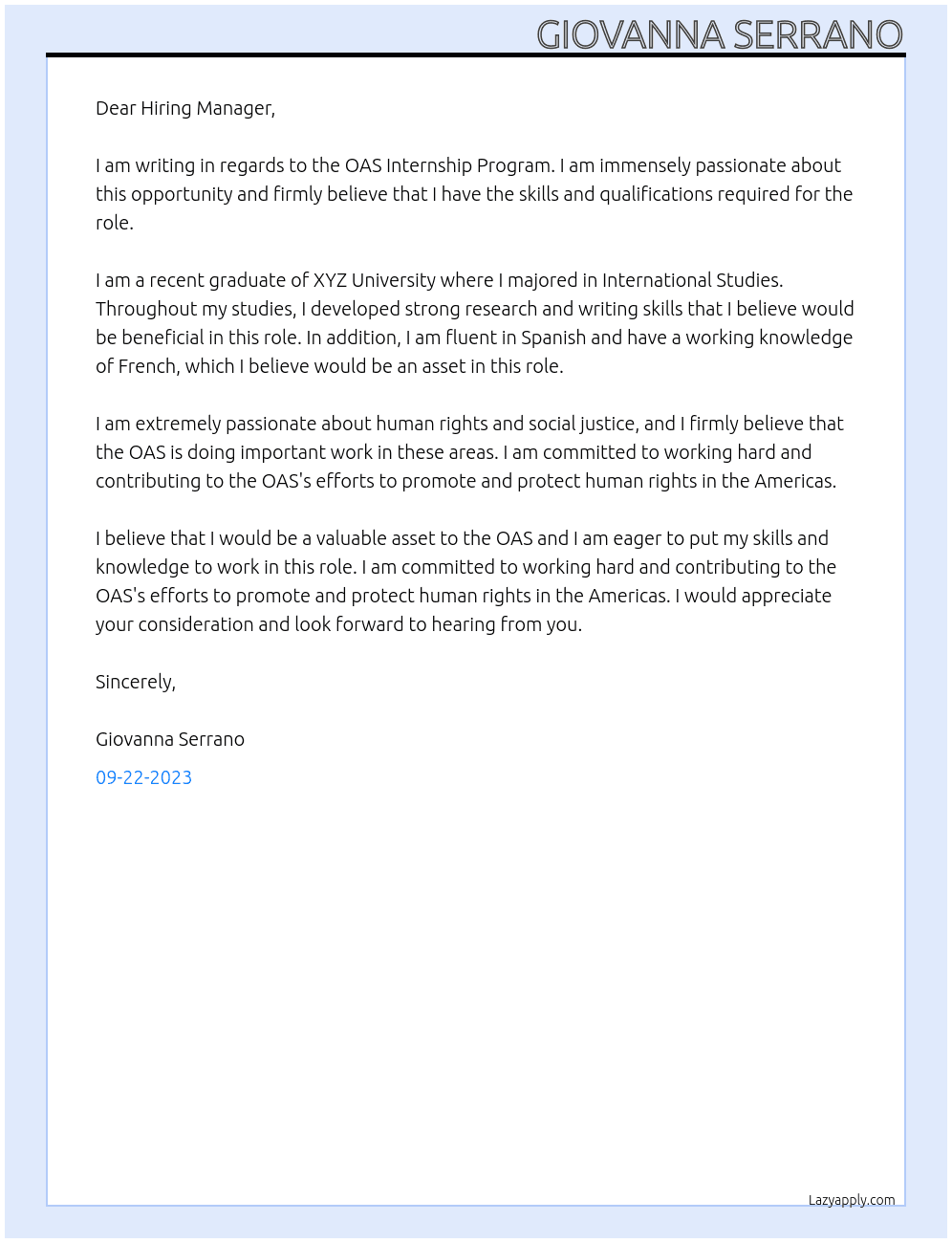 OAS Internship Program At OAS Cover Letter