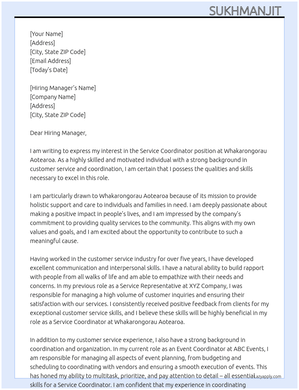 Service Coordinator  At Whakarongorau Aotearoa Cover Letter
