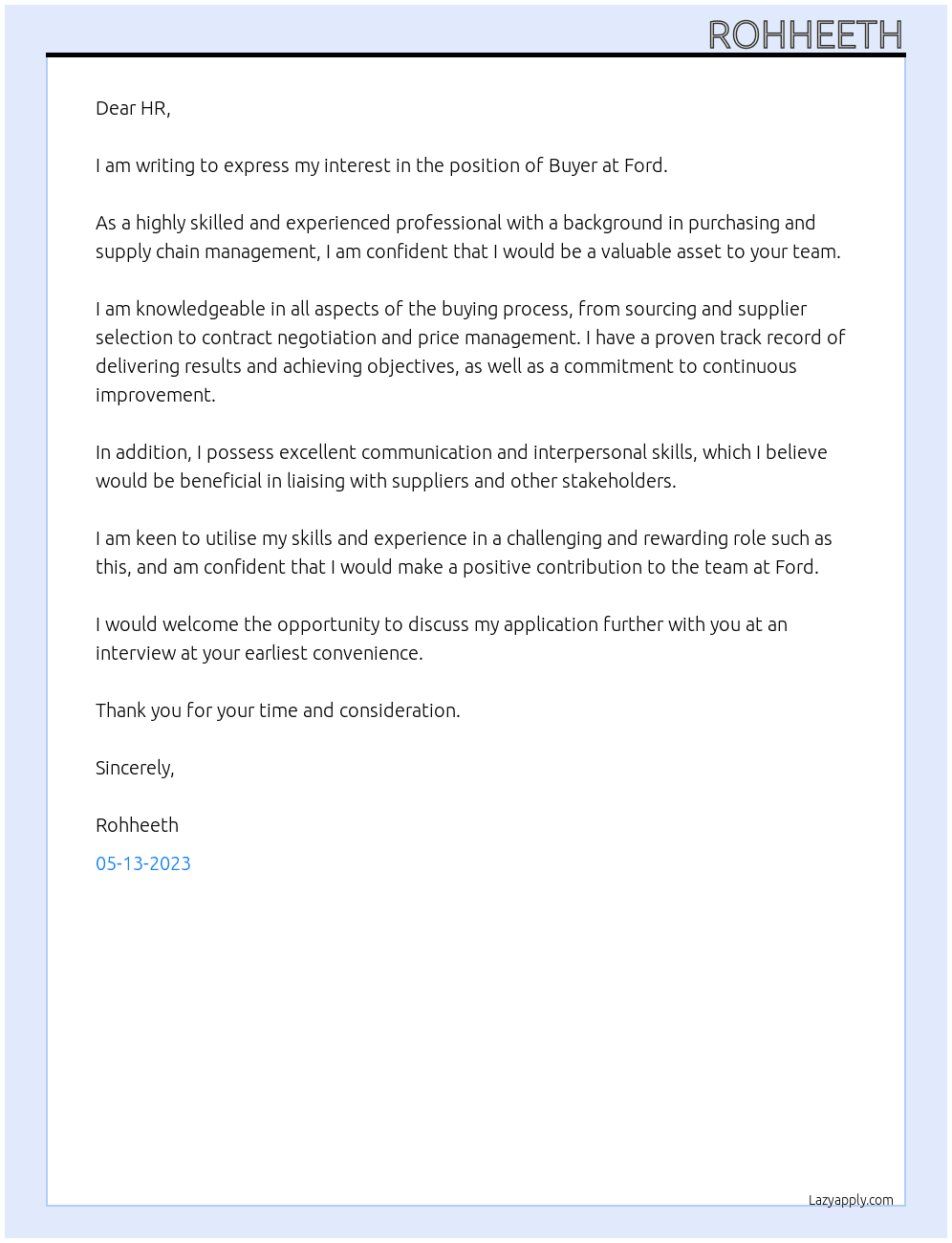 Buyer At Ford Cover Letter
