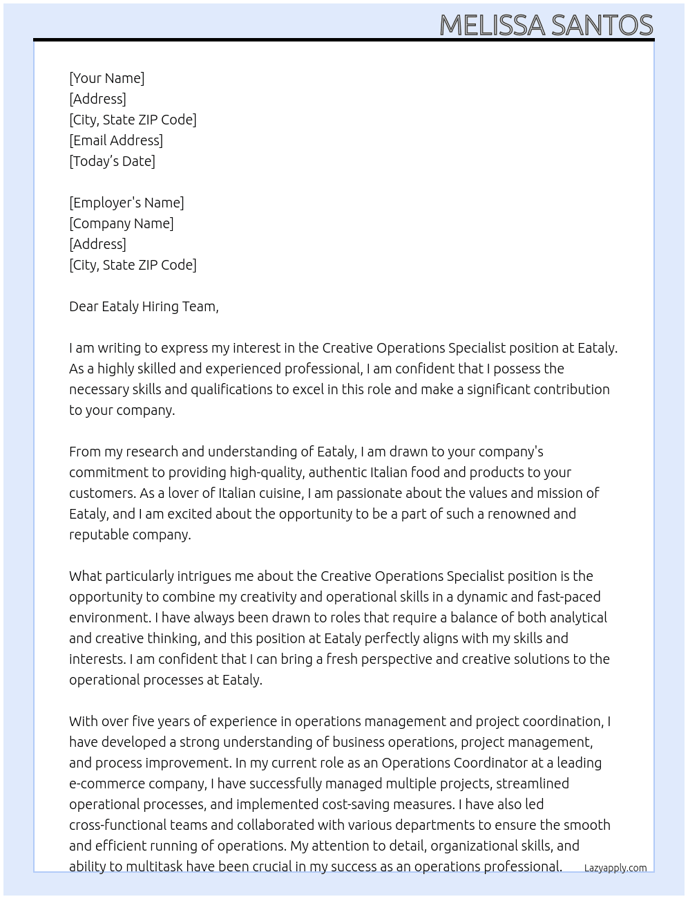Cover letter for creative operations specialist - LazyApply