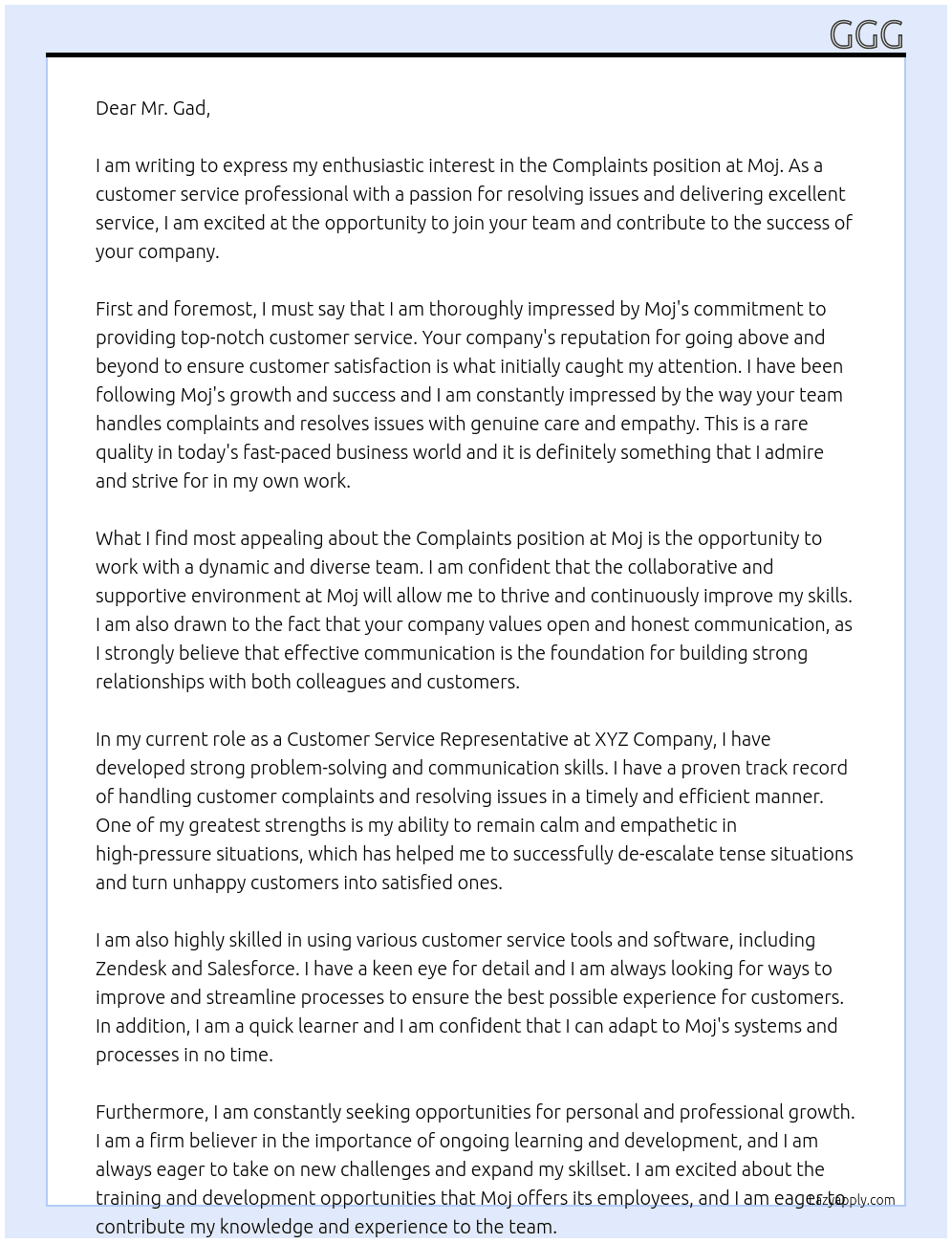 Complaints At Moj Cover Letter