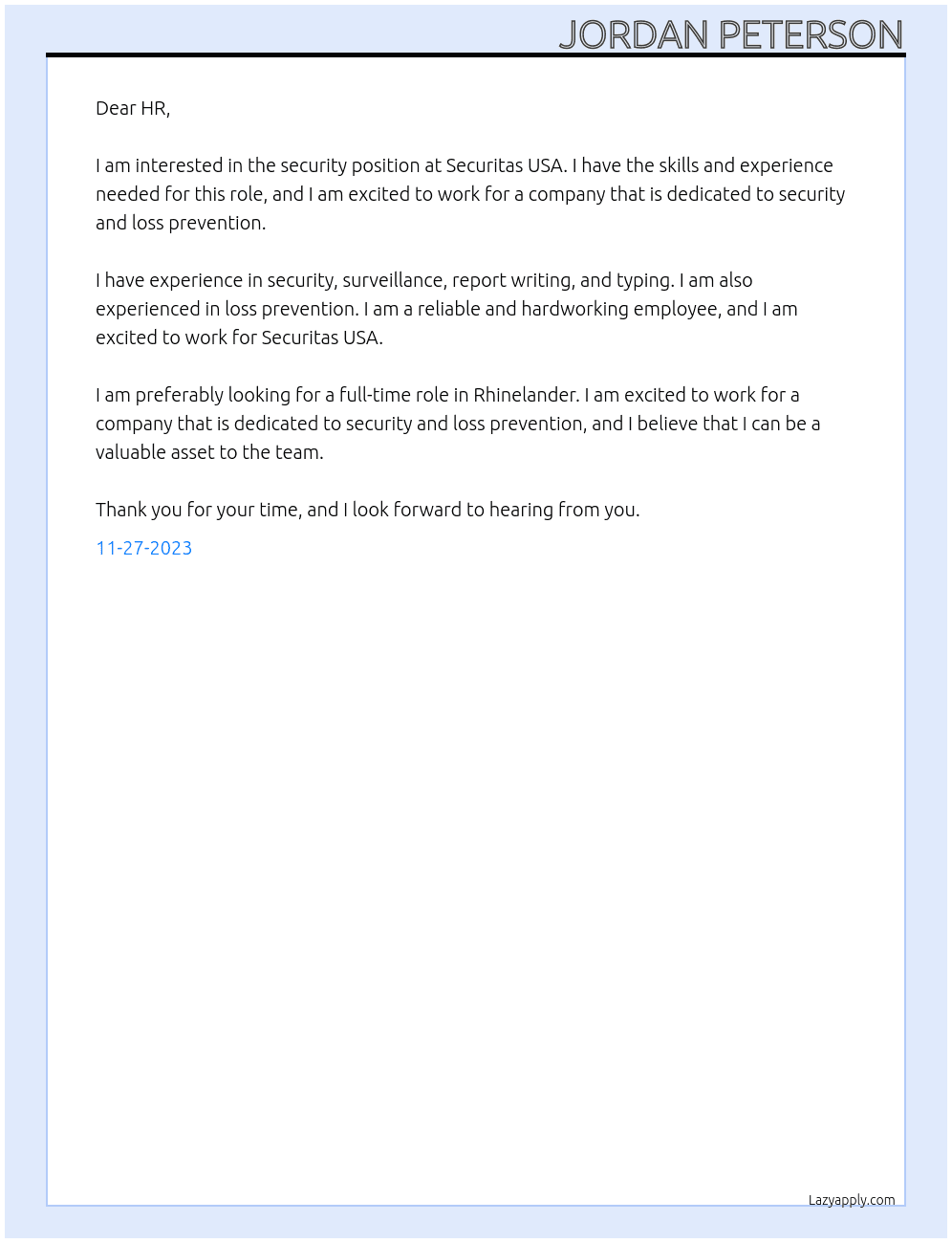 Security At Securitas USA Cover Letter
