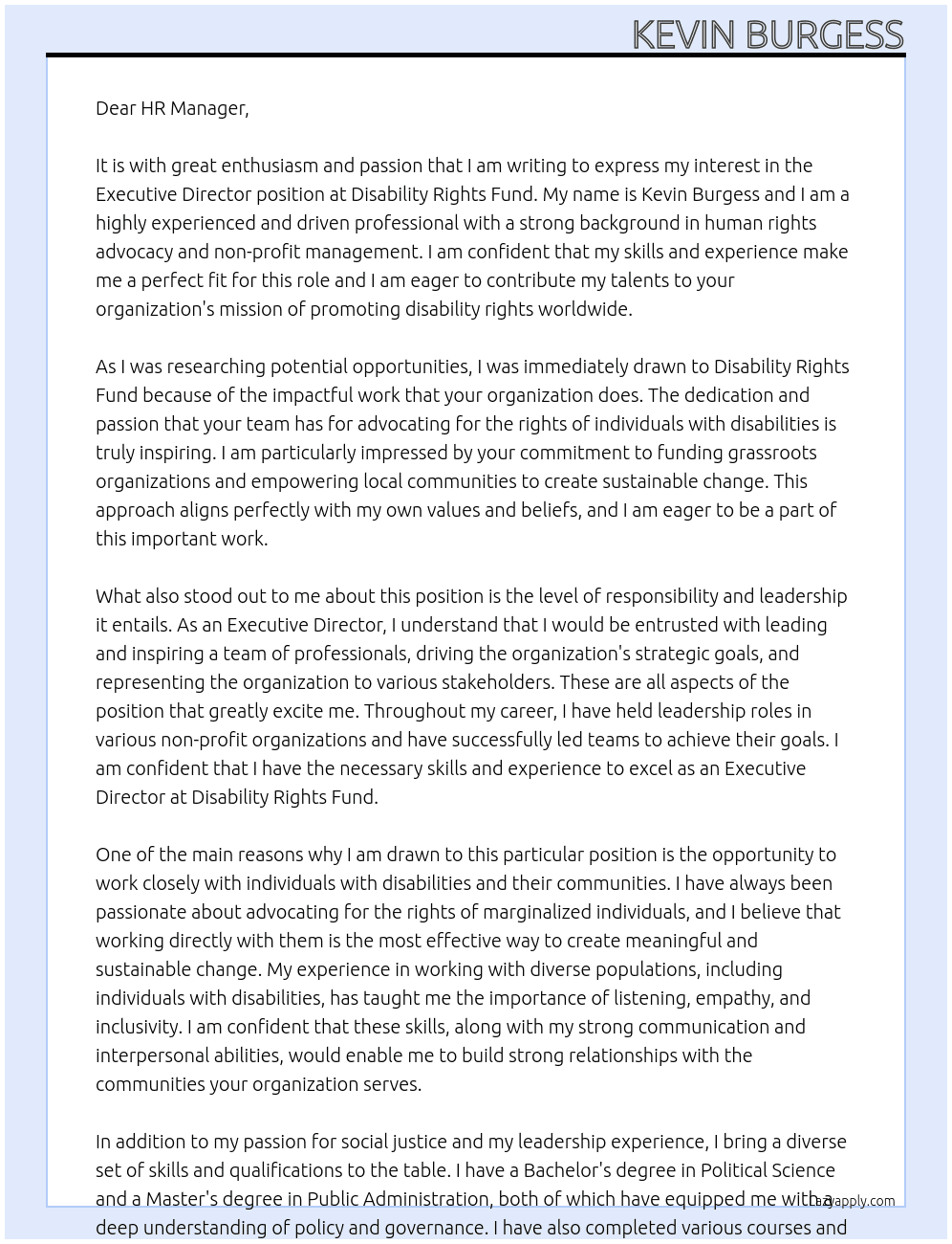 Executive Director At Disability Rights Fund Cover Letter