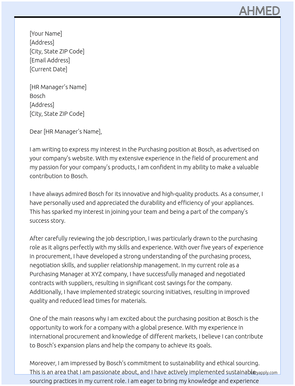 purchasing At Bosch Cover Letter