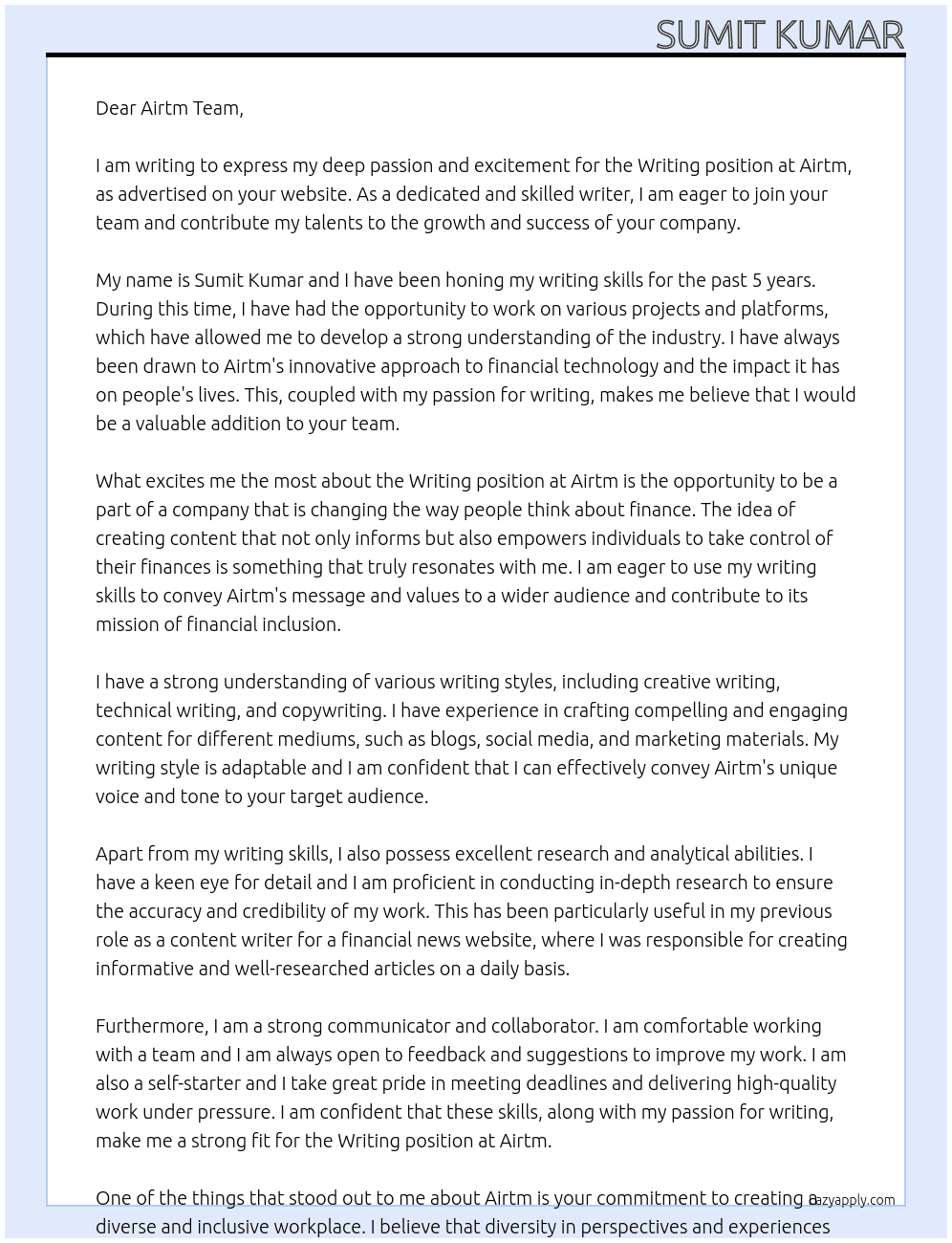 Writing  At Airtm  Cover Letter