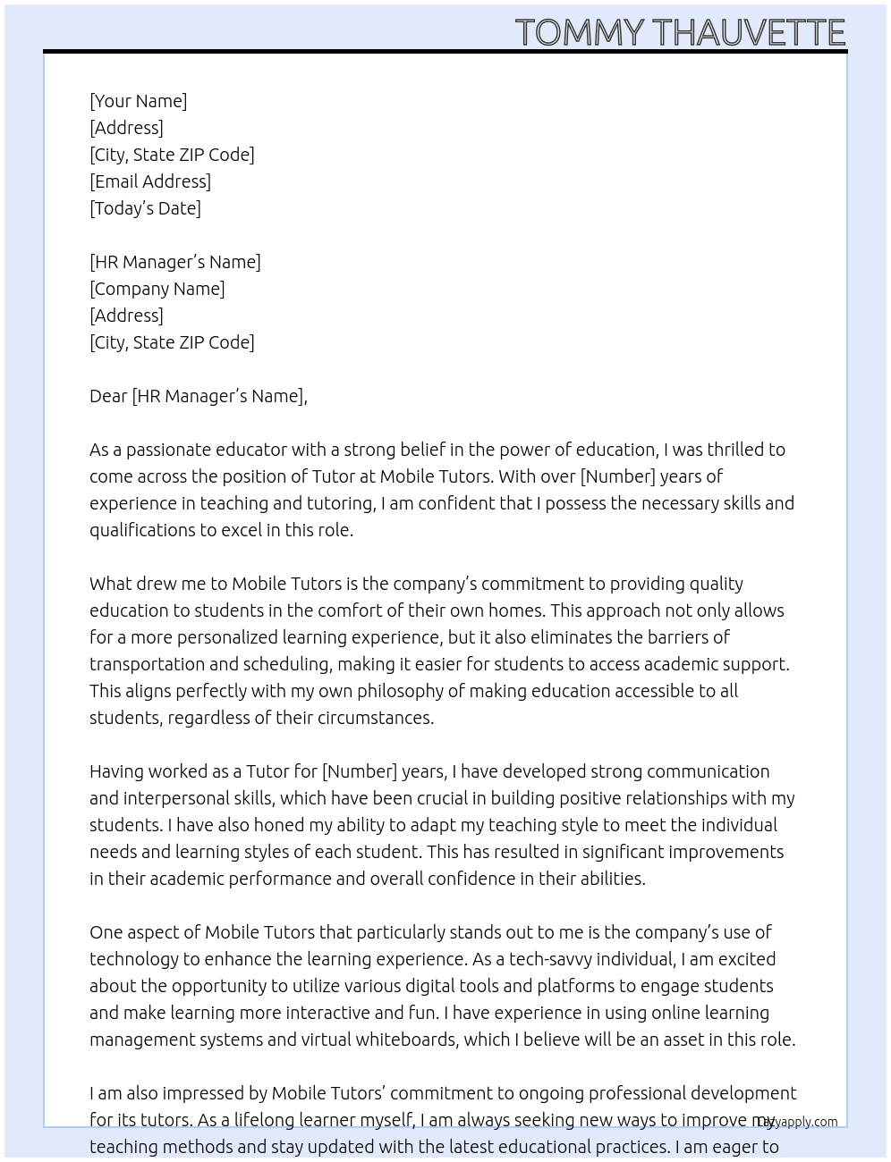 Tutor At Mobile Tutors Cover Letter