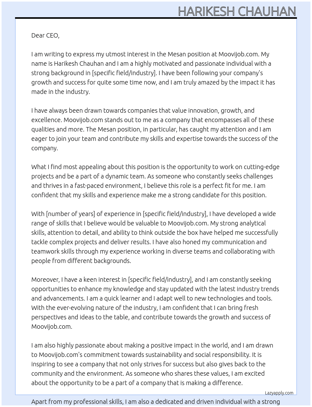 Mesan At Moovijob.com Cover Letter
