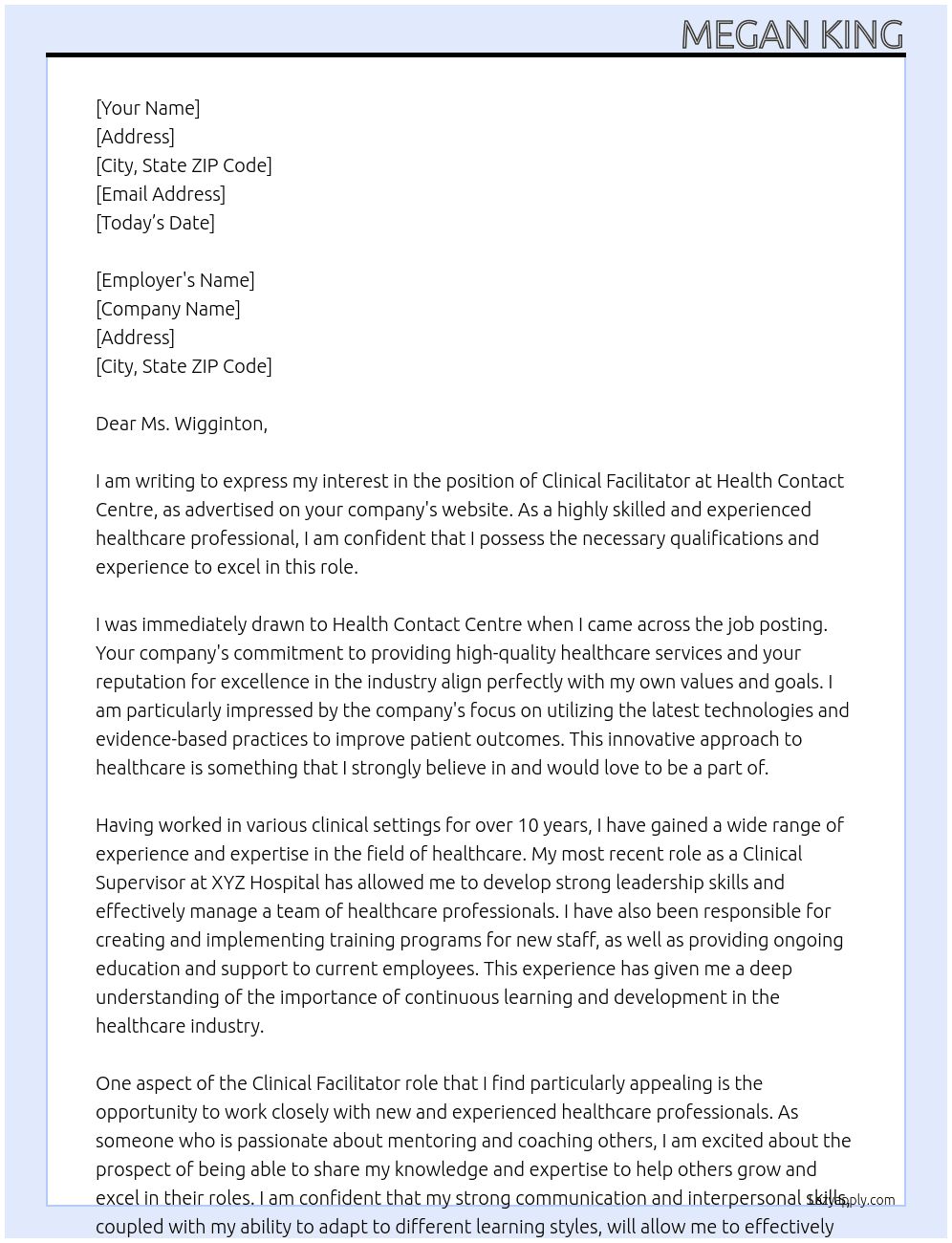 Clinical Facilitator  At Health Contact Centre Cover Letter