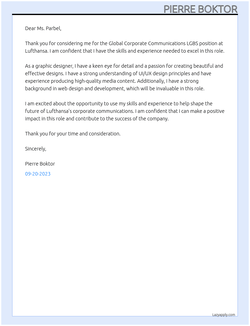 Global Corporate Communications LGBS  At Lufthansa Cover Letter